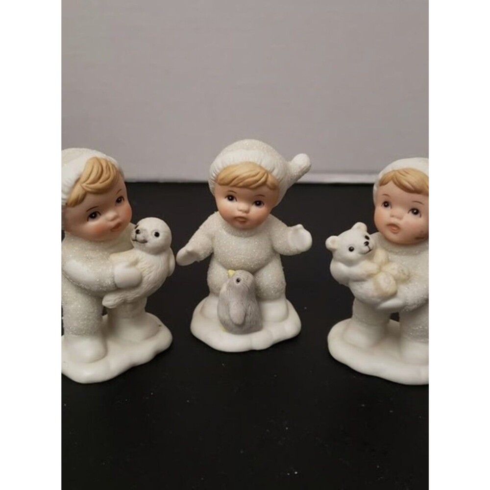 Set Of 3 Vtg Homco Snow Babies Figurines 5501 Christmas Penguin Seal Polar Bear